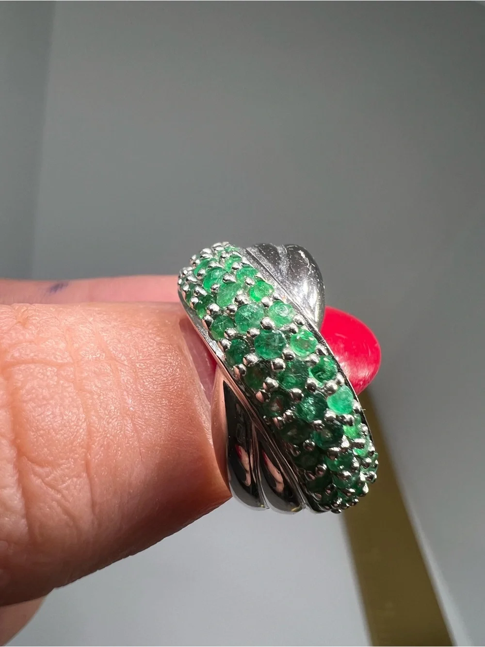 Emerald Pavè Sterling Silver Ring